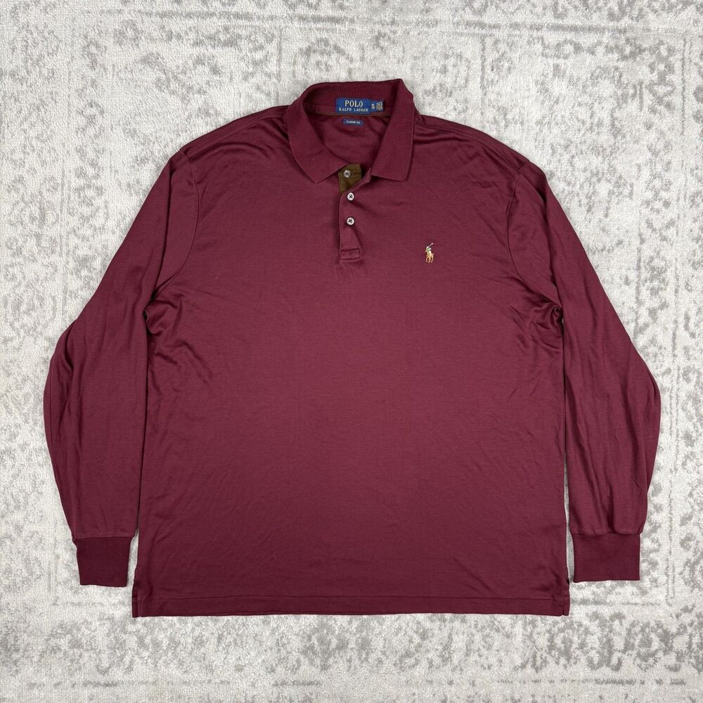 Polo Ralph Lauren Polo Shirt Men Red Flesh Pony Classic Long Sleeve Size XL